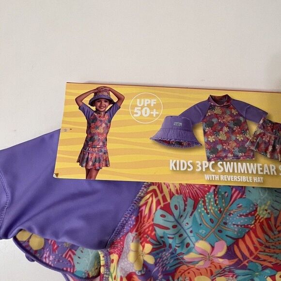 UV Skinz Kids 3 Pc Swimwear Set Hat Rashguard Top and Swim Skirt 12-18 M NWT - Picture 2 of 11